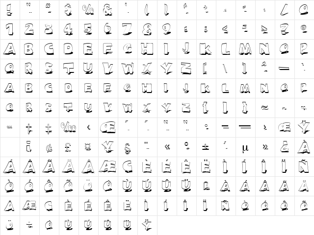HattrickShadow Regular  glyph index