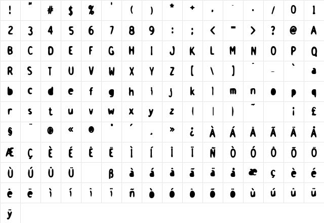 Holstein Bold  glyph index