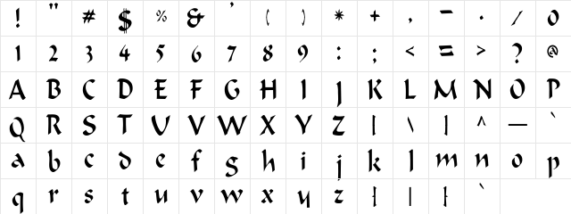 Merlin Heavy Regular  glyph index