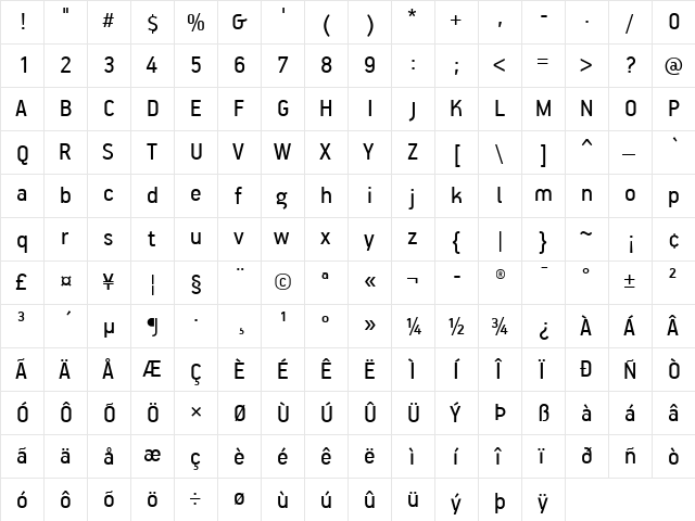 PF Handbook Pro Regular  glyph index