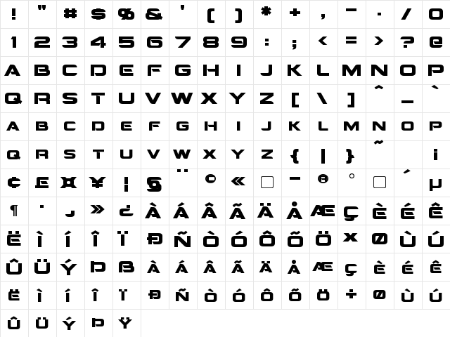 Montalban Bold  glyph index