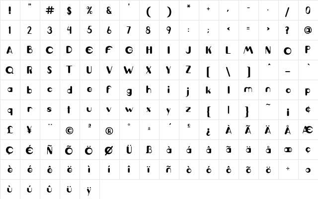 Magical Regular  glyph index