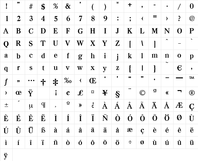 Casad-DemiBold Regular  glyph index