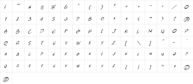 AtlandSketches BB Italic  glyph index