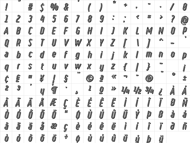 Ruler Volume Negative Bold Italic  glyph index