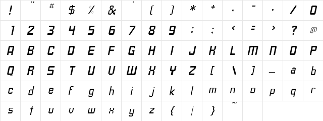 TavisSSK Italic  glyph index