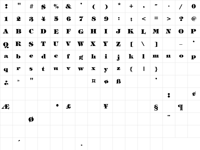 Thick N Thin 13 Regular  glyph index