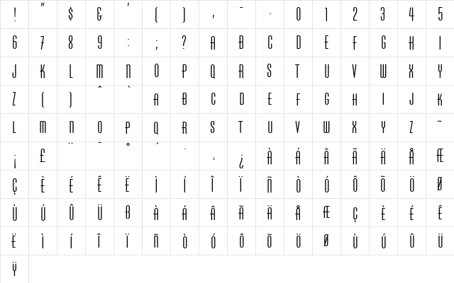 Chrysler-Condensed Medium  glyph index