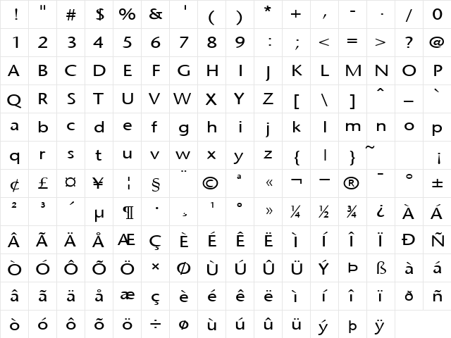 Optimist-Extended Normal  glyph index