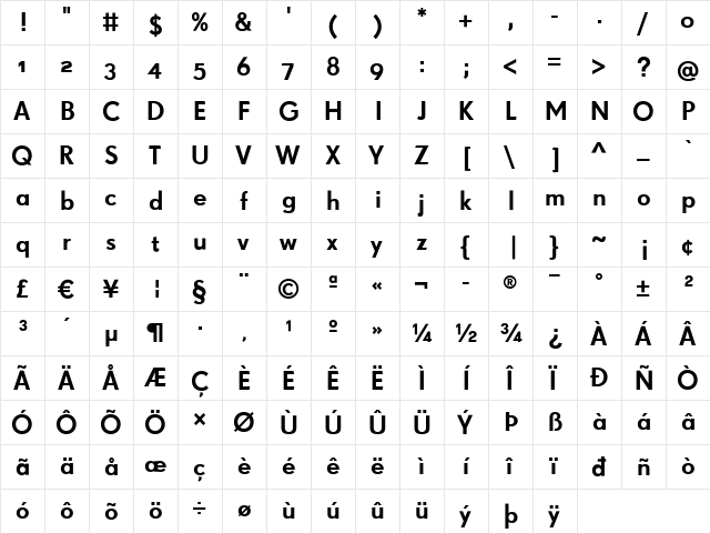 SuperGroteskA Regular  glyph index