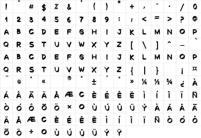 Decalk Bold  glyph index