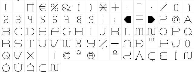 BARCO. D.A serifa Normal  glyph index