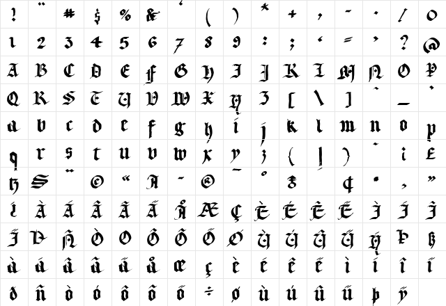 LLTextur Regular  glyph index