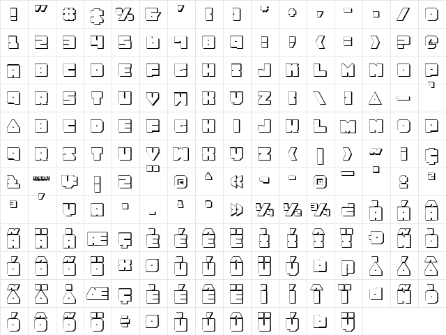 Lobo Tommy 3D Regular  glyph index