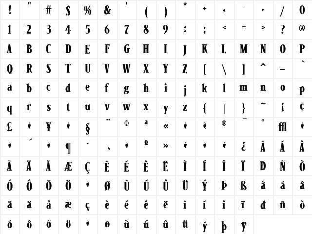 Parkinson Bold  glyph index