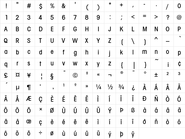 AvantGardEF MediumCond  glyph index