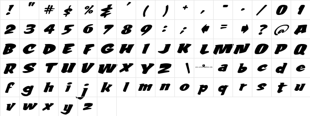 LHF Fat Tony Italic  glyph index