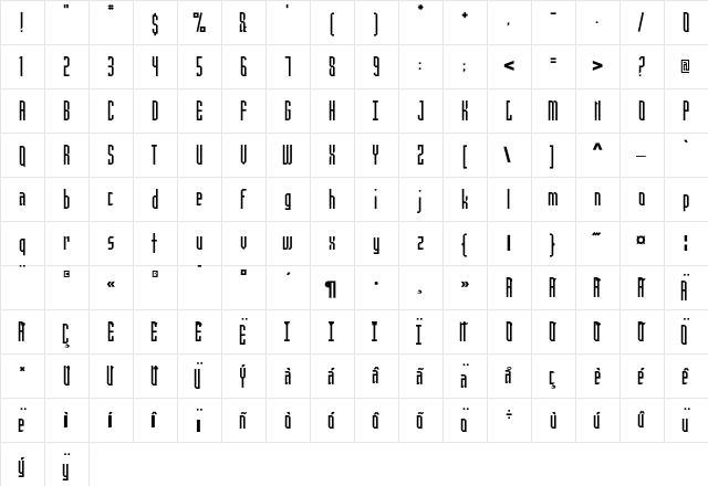 Fourty-five Regular  glyph index