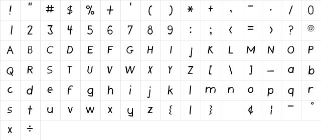 AudetteSSK Regular  glyph index