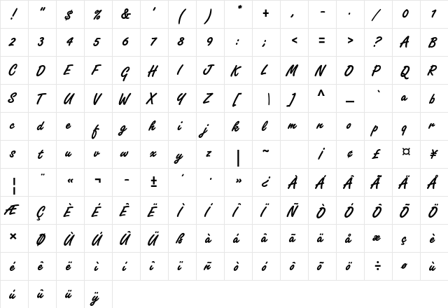 Freestyle Script Std Bold  glyph index
