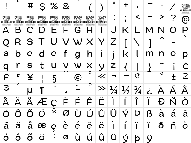 Quache Medium  glyph index