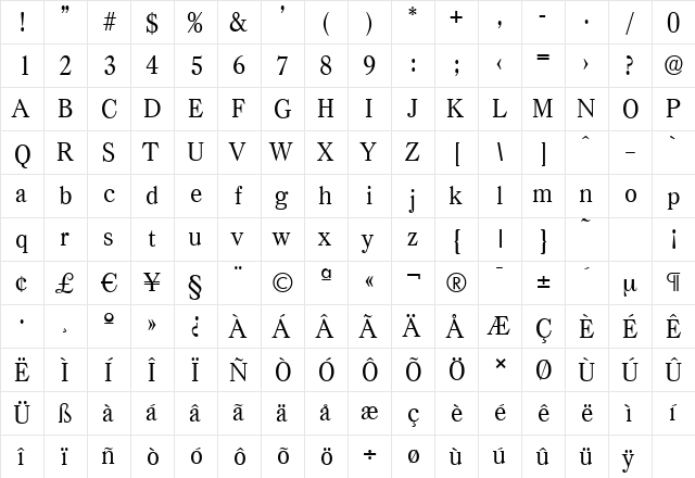 CasadSerial Regular  glyph index