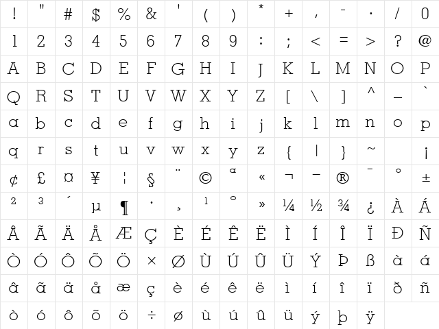 JaakLightSSK Regular  glyph index