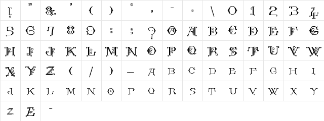 Kingthings Embroidery Regular  glyph index