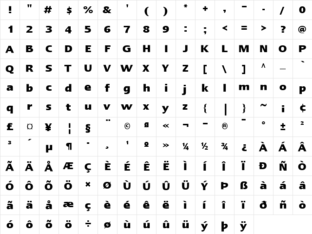 LTErgo Medium Bold  glyph index