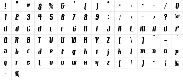 Contact Bold  glyph index