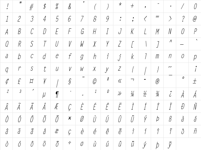 Lechter-Condensed Italic  glyph index