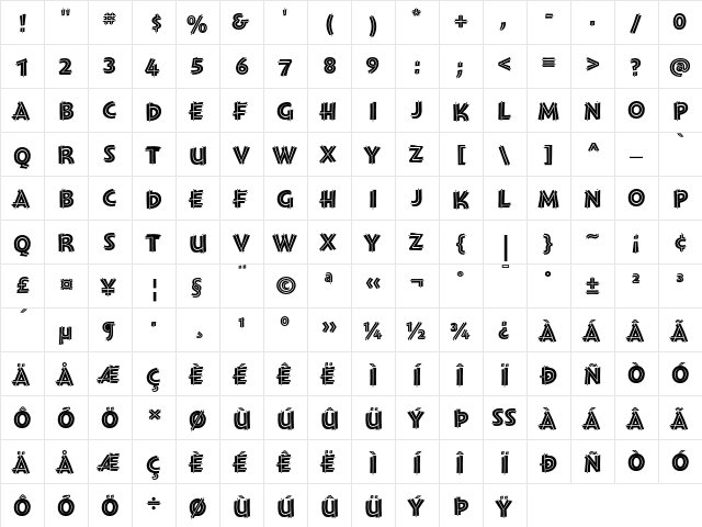 Montara Bold Initials  glyph index