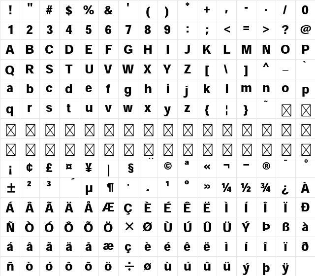 Heisei Kaku Gothic Std W9  glyph index