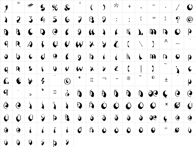 Breeze LT Regular  glyph index