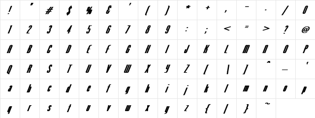Venus-Normal Ex Bold Italic Regular  glyph index