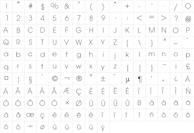 Avant Garde BQ Regular  glyph index