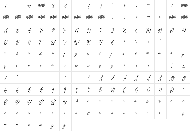 Costiera Regular  glyph index