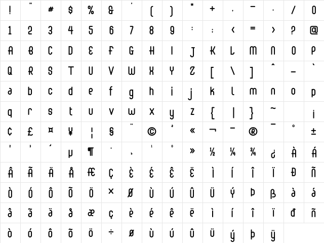 Abingdon Regular  glyph index