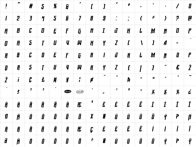 Winter Solstice Italic Italic  glyph index