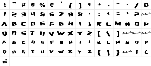 SF Zero Gravity Bold  glyph index