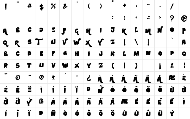 Handy Craft Regular  glyph index