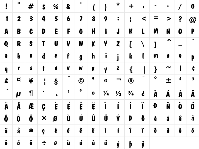 Dom Bold  glyph index