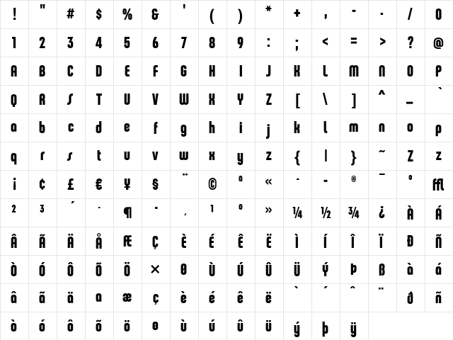 ChaletComprime-HongKongSeventy Regular  glyph index