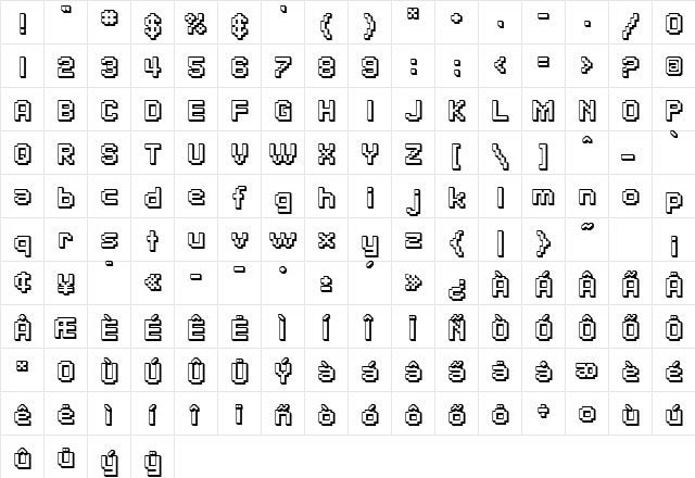 SF Pixelate Shaded Bold  glyph index