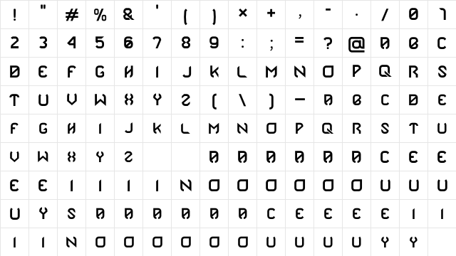 Marz Regular  glyph index