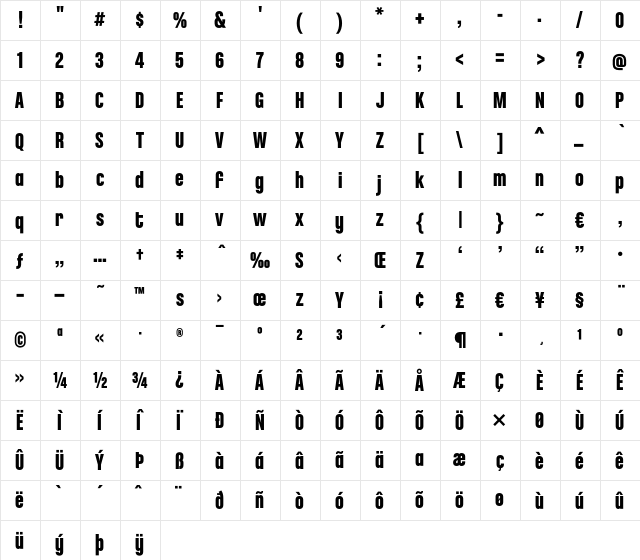 ChaletComprime-HongKongEighty Regular  glyph index