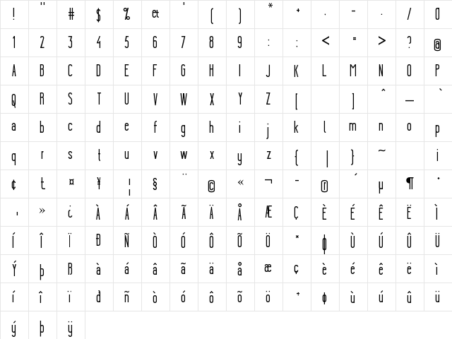 Ygraine Solid  glyph index