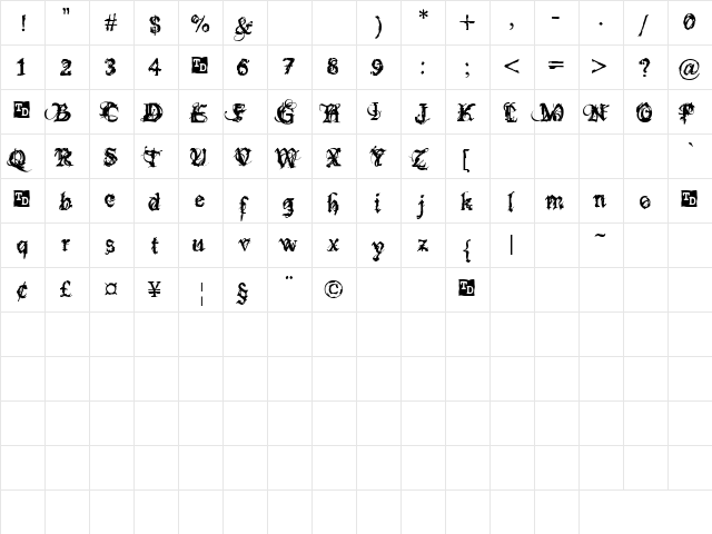 Bokonon Trial Version Regular  glyph index