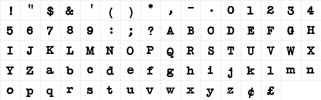 Typewriter Regular  glyph index