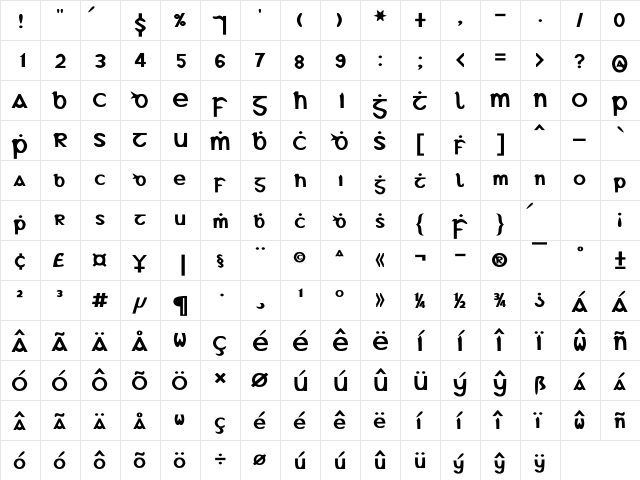 Gael BX Bold  glyph index